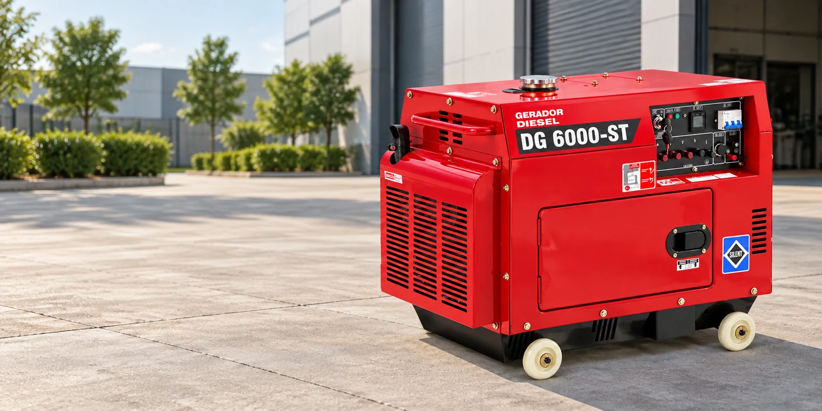 Gerador diesel DG 6000-ST em pátio externo ventilado